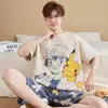 Pijama Masculino de Verão, Shorts de Manga Curta, Estilo Cartoon Solto para Estudantes Plus Size, Conjunto Casual para Casa Juvenil