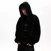 Moletom com zíper masculino de modelagem solta com fivela de avião de metal, jaqueta casual de moda americana high street
