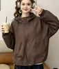 Jaqueta de Trabalho Curta com Capuz Solta Estilo Coreano Nova para Outono/Primavera, Mulheres Baixas, Top Solto Casual