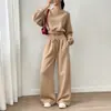 2026 Amazon Europa Amazon Nuevo Producto Color Sólido Casual Sudadera de Manga Larga Pantalones de Pierna Ancha de Cintura Alta Conjunto Ropa Deportiva