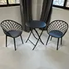 Conjunto de Mesa e Cadeiras Moderno para Área de Lazer em Varanda, Mesa Redonda de Aço Carbono para Pátio ao Ar Livre, Móveis de Plástico para Loja de Chá de Leite