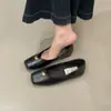 Zapatos de tacón bajo de punta cuadrada y boca poco profunda para mujer, Estilo coreano de primavera y otoño, Zapatos de abuela de cuero suave, Estilo de hada gentil, Zapatos negros para el trabajo