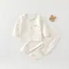 Conjunto de Roupa de Casa Sem Costura de Algodão Puro para Bebê, Roupa para Bebê com Cintura Alta Protetora da Barriga, Roupas e Calças de Outono, Pijama com Abertura Frontal, Roupa Íntima