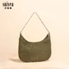 Otoño e Invierno 2025 Popular Bolso de Mano Sencillo de Cuero Gamuzado Bolso Tejido para Mujer Casual y Elegante Bolso Bandolera Cruzado Tipo Dumpling