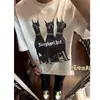 Algodão pesado de 190g marca de moda vermelho rosa três cães pretos camiseta de manga curta design masculino e feminino senso de design nicho top de casal