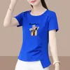 2026 Novo Modelo Camiseta de Manga Curta para Mãe de Comércio Exterior para Mulheres, Corte Solto, Tamanho Grande, Emagrecedor, Cobre a Barriga, Top Estampado de Meia Manga