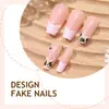 Uñas Portátiles Puras Hechas a Mano Otoño e Invierno 24 Piezas Trapecio Largo Uñas Portátiles Uñas Postizas de Alta Calidad Estampado de Leopardo Borde Francés Uña