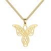 Suministro directo de fábrica Corte transfronterizo europeo y americano Acero de titanio Hueco Forma de mariposa Nudo celta Colgante Collar de acero inoxidable para mujer