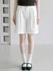 Shorts branco casual de perna larga para mulheres, corte reto, versátil, emagrece, adequado para usar no verão