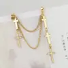 Pendientes de Joyería Europeos y Americanos Transfronterizos, Clips para Orejas, Personalidad de Moda Punk Cadena Doble Capa con Borla de Cruz Clips para Orejas Hip-Hop