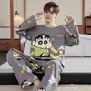 Pijama para adolescentes, conjunto casual de manga larga con dibujos animados para hombre, primavera y otoño, ropa para dormitorio de estudiante de secundaria, ropa de estar para otoño e invierno, conjunto de dos piezas