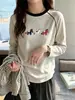 Camiseta de algodón puro con bloques de color y mangas raglán largas para mujer, capa base de otoño, moderna y adelgazante, top interior estampado elegante