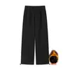 Calça Casual de Veludo de Algodão Europeu 2026 Outono/Inverno para Mulheres, Cintura Alta, Perna Larga, com Cordão, Emagrecedora, Fluida, Versátil, Perna Reta, Estilo Minimalista
