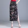Saia de Cintura Alta, Nova Saia Estampada da Moda, Saia Midi Justa ao Corpo com Fenda, Saia Feminina de Seda de Gelo para Primavera e Verão, Elegante