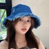 Japonês Primavera e Verão Chapéu Feminino Internet Celebrante Denim Hole Pescador Chapéu Doce Rosto Bonito Pequeno Protetor Solar Chapéu Chapéu de Sol