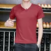 Camiseta de Modal para hombre de manga corta con cuello en V estilo coreano camiseta de verano sin cuello de manga corta de algodón mercerizado helado de color liso