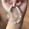 Pulsera de plata de ley s925 con perla de agua dulce natural, de plata rota, elegante y femenina de la alta sociedad, con fritilaria blanca y linda cabeza de gato.
