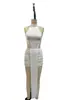 Comercio Exterior Europeo y Americano Ropa de Mujer Primavera y Verano Nueva Moda Color Sólido Empalme Sexy Ajustado Hueco Cinta Sin Mangas Vestido Corto