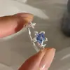 Anillo Azul Estrella Dulce y Fresco para Mujer, Elegante y de Moda, Anillo Abierto de Gota de Agua, Apilable Versátil, Anillo Fresco para Dedo Índice