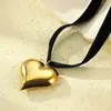 Estilo Ins Transfronterizo Diseño de Nicho Acero Inoxidable Corazón Cuerda de Cera Cadena para Clavícula Corazón de Durazno Clásico Oro de 18 Quilates Acero de Titanio Collar