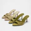 Novedades de Primavera: Sandalias de Tacón Alto con Punta Abierta Color Verde Oliva, de Moda, Elegantes, Sencillas, Versátiles, Tacones Altos Delgados para Mujer, Transfronterizas