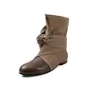 Botines cortos de piel de vacuno de capa superior + lazo de tela para mujer, botines de moda, botines cortos planos de punta redonda de cuero genuino nuevos para otoño e invierno para mujer