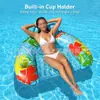 Silla Inflable para Piscina de Adultos con Portavasos y Reposacabezas, Tumbona Acuática con Estampado de Hojas Tropicales para Diversión en Piscina y Playa