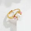 Joia Transfronteiriça Europeia e Americana Anel de Aço Inoxidável com Pérola de Imitação Barroca Anel Aberto Dourado de Alta Qualidade da Moda