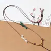 Cordão para pingente feito de couro encerado artesanal com pingente de jade dourado, estilo elegante e artístico, adequado para homens e mulheres, cordão de pescoço ajustável