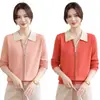 Suéter de punto casual versátil, estilo mamá, corte ajustado, para otoño e invierno, 2026, reduce la edad, cuello solapa, talla grande