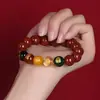 Pulseira Bruta Mineral Cristal Translúcido Cinábrio Deus da Riqueza de Cinco Vias Pulseira do Ano de Nascimento de Cristal Areia Dourada Roxa Homens e Mulheres Atacado
