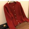 Cardigan de Lana de Cuello Redondo 100% Lana Nuevo Otoño e Invierno 2024 Chaqueta de Punto Holgada para Mujer Suéter con Estilo Top Coreano