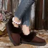 Sapatos Peludos de Solado Grosso, Forrados com Lã, Decorados com Strass, Novo Estilo Inverno 2025, Bico Redondo, Slip-On, Quentes, Botas de Neve de Comércio Exterior