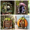 Cabana de Conto de Fadas da Floresta Porta Pequena Gato Panda Rato Pátio Externo Decoração de Árvore Varanda Paisagem em Miniatura Cenário