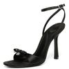 2023 Nuevo Verano Tacones Altos de Satén con Lazo Sandalias Sexy para Mujer con Pedrería Letra Tacón Fino Punta Abierta Rosa