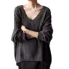 Suéter de Mohair Sintético con Cuello en V para Mujer Otoño Temprano Holgado Perezoso Suave de Punto Hueco Top Pulóver