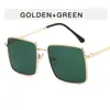 Gafas de Sol de Gama Alta Estilo Europeo y Americano para Mujer, Montura Cuadrada Grande de Metal Estilo Callejero, Gafas para Estilismo de Vacaciones en la Playa para Hombre