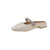 Moda Corrente de Salto Bloco Sapatos de Salto Único Baixo Corrente com Saia Meia-Pantufa Retrô Roupa Feminina Nova Primavera e Verão 2025