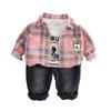 Conjunto de Primavera y Otoño para Niños 2025 Nuevo Elegante Ropa de Otoño Estilo Coreano para Bebés y Niños, Camisa a Cuadros Conjunto de Tres Piezas Moderno