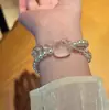 Pulsera de Diamantes y Perlas Rosadas Espumosas Estilo Francés para Mujer, Dulce, de Moda, Exquisita y de Aspecto Elegante