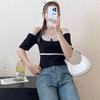 Camiseta corta de verano para mujer, estilo occidental, con encaje puro, sin hombros, con cuello halter, manga corta, que rejuvenece, bonita, camisa pequeña