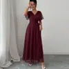 Vestido Retro Francés de Cuello en V Transfronterizo de Amazon 2026 Verano Moda Europea y Americana de Comercio Exterior Vestido Largo de Manga Corta Ceñido a la Cintura