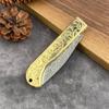 Cuchillo de acero de Damasco con cabeza de cobre tallada, cuchillo de acero con patrón, mango de latón, cuchillo con llave, mini cuchillo, cuchillo para fruta, cuchillo pelador