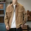 Camisa Workwear de Veludo Cotelê Cor Sólida Texturizada da Marca Japonesa Trendy para Homens Primavera Outono Solta Versátil Casaco Camisa Casual
