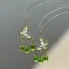 Entre las Mariposas VerdesAretes de Borla con Forma de Gota de Agua de Mariposa Verde Estilo Bosque, Pendientes de Alto Nivel Estilo Nuevo Primavera y Verano, Plata 925