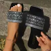 Pantuflas planas de una línea con pedrería para mujer, pantuflas de casa sin cordones de punta cuadrada, pantuflas planas de talla grande para exportación
