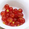 Doce Piedras de Ágata Roja Natural Redondas del Zodiaco, Ágata Roja Grabada con Sello Dorado Cuentas Sueltas del Zodiaco al por Mayor para Manualidades DIY