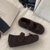 Zapatos Mao Mao con Lazo para Mujer Invierno Nuevo Zapatos Forrados de Lana Altura Interior Cálidos Zapatos Mary Jane