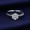 Anel feminino estilo coreano com seis garras e diamante artificial anel de casal anel de casamento aberto atacado anel simples