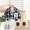 Nova Camisa Xadrez de Manga Longa para Meninos, Terno de Três Peças, Roupa Casual para Bebê Menino, Fabricante, Atacado